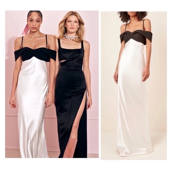 Brandon Maxwell Off-The-Shoulder Silk Draped Black Bow Accent Maxi Dress Gown - Picture 5 of 15